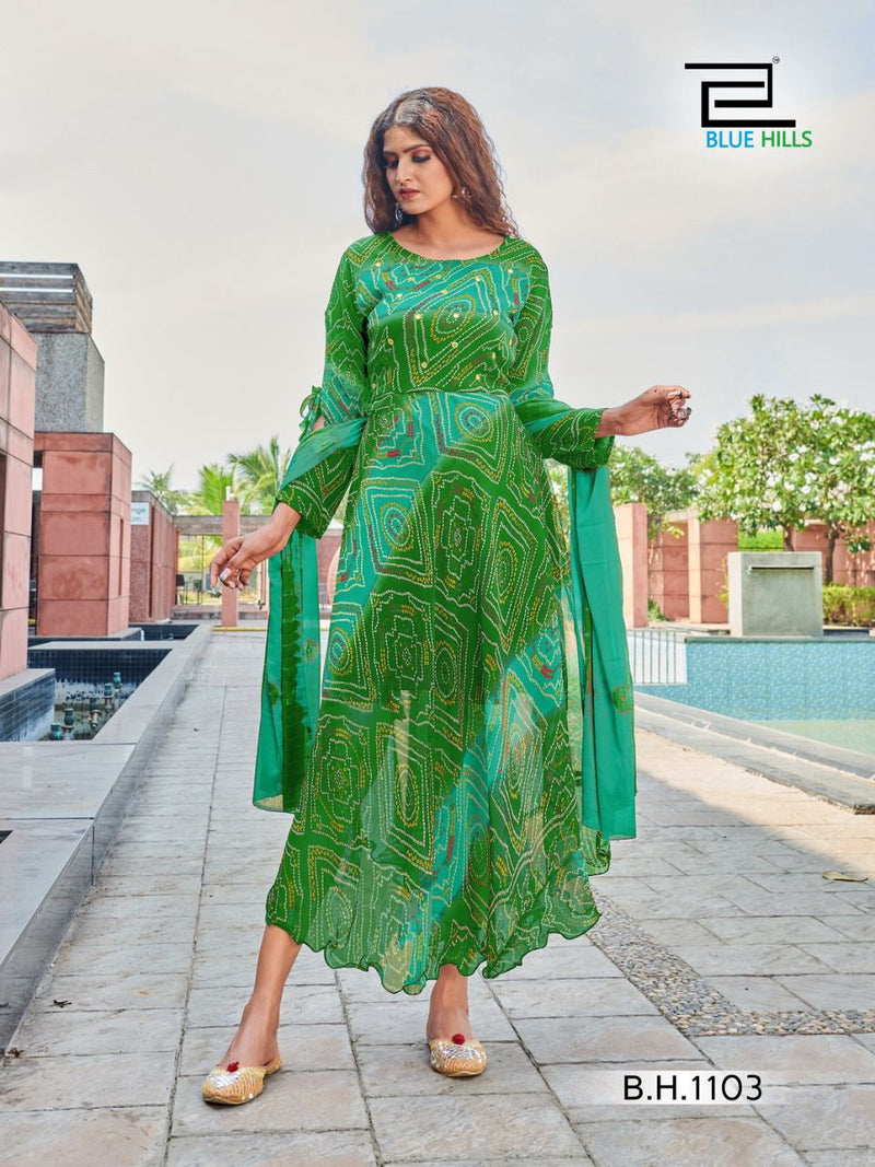 Rose Red Chunri Print Anarkali set with Dupatta | Buy Women Clothing